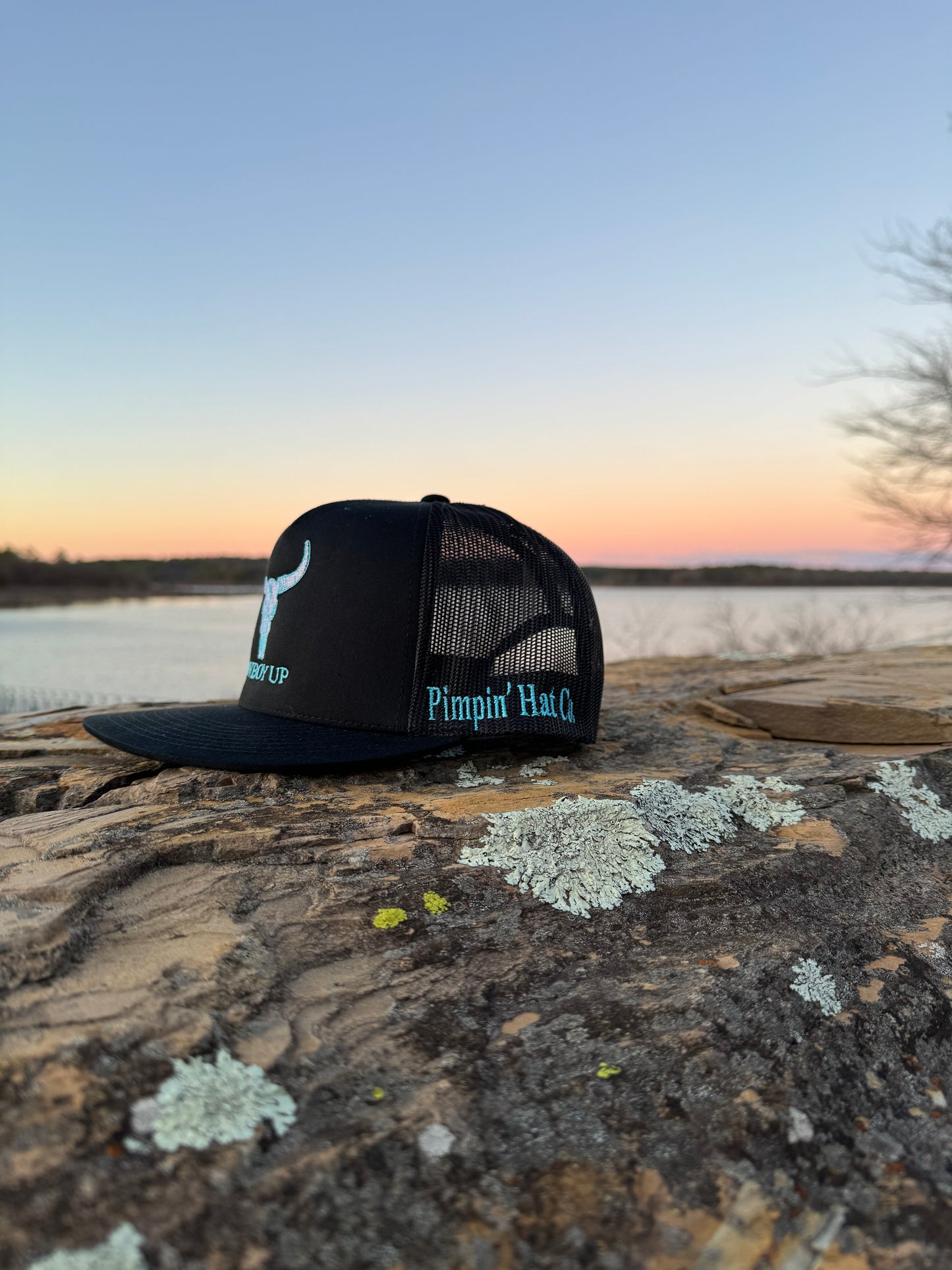 Turquoise Cowboy Up (Black SnapBack)