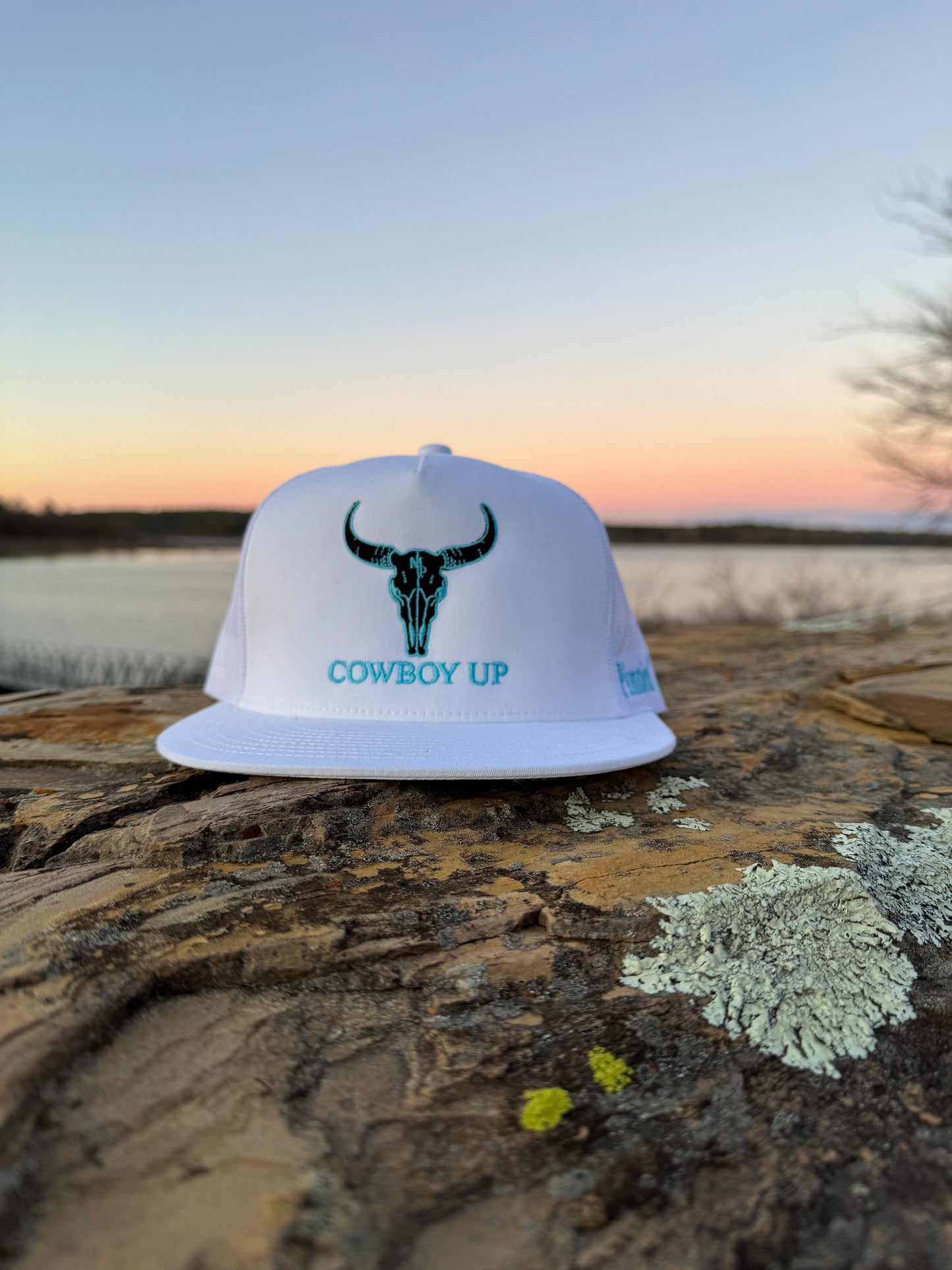 Turquoise Cowboy Up (White SnapBack)