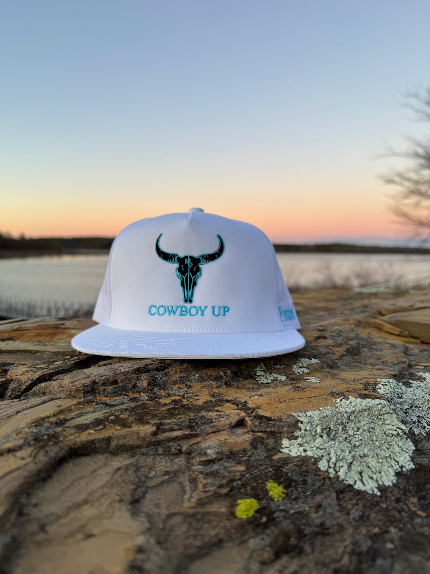 Turquoise Cowboy Up (White SnapBack)