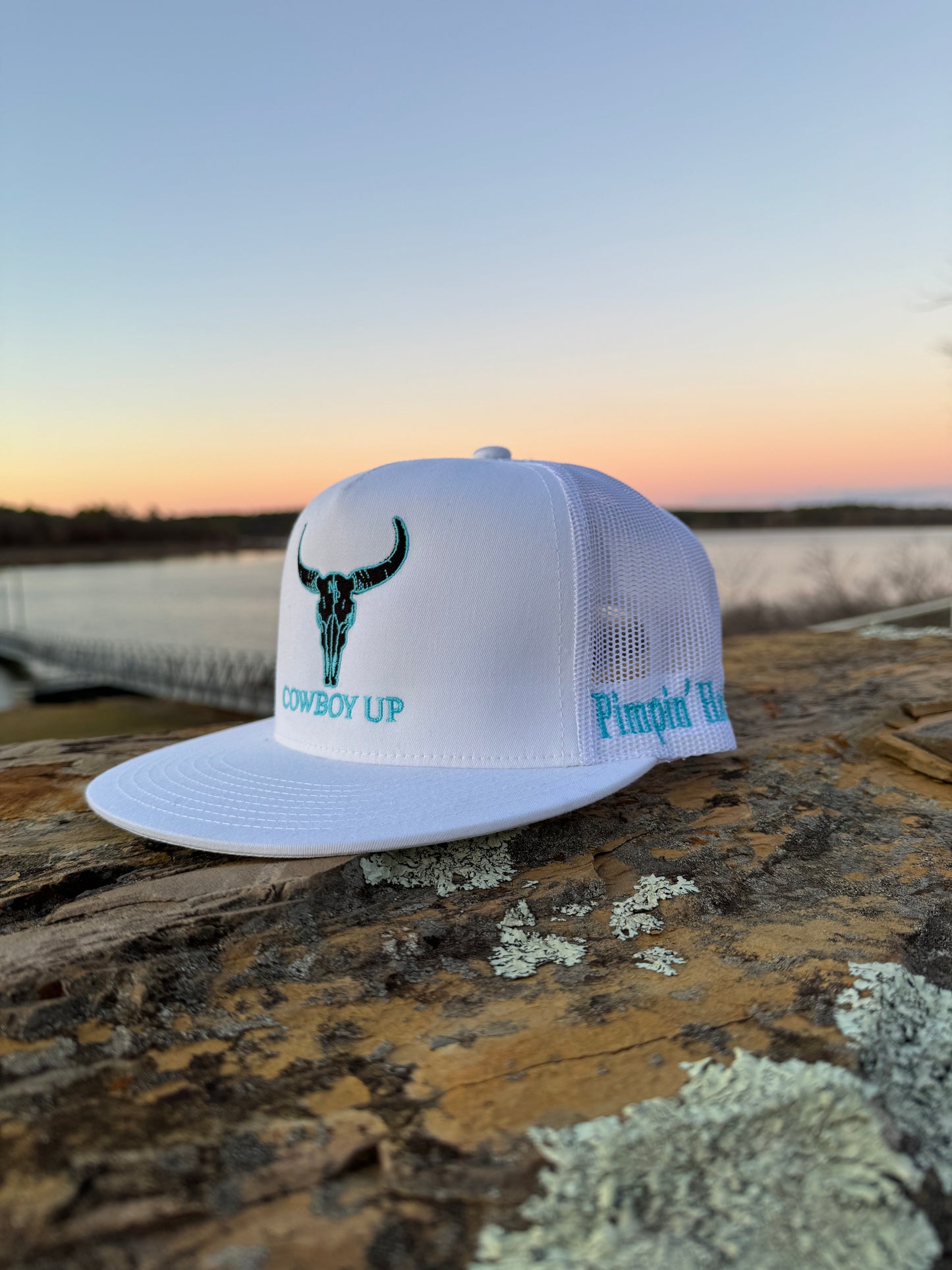 Turquoise Cowboy Up (White SnapBack)