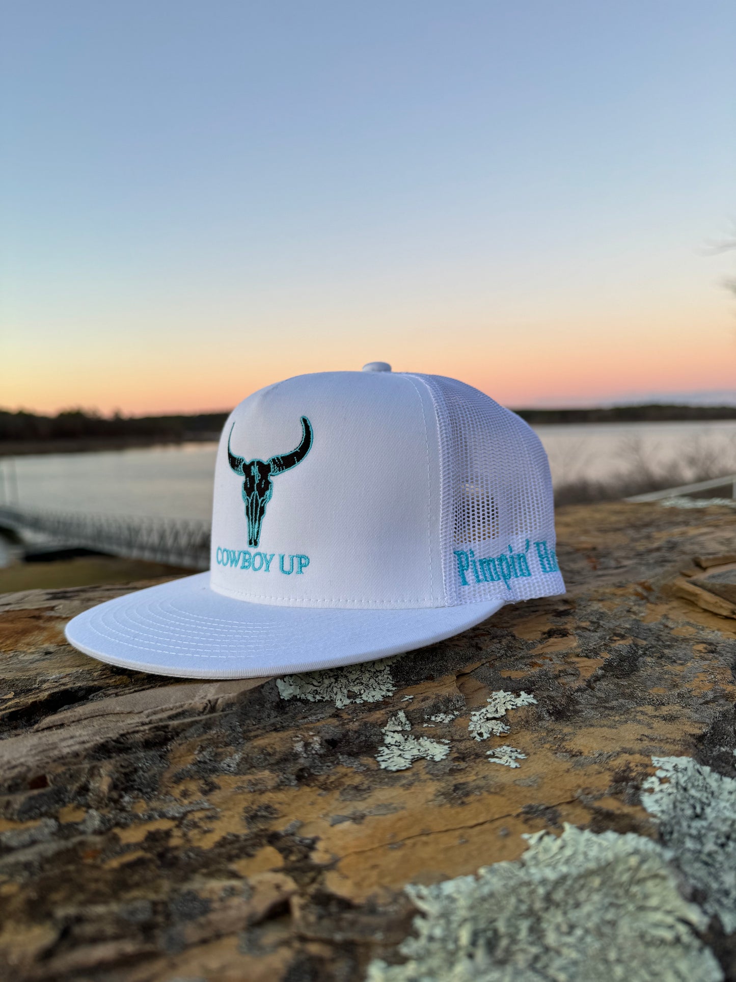 Turquoise Cowboy Up (White SnapBack)