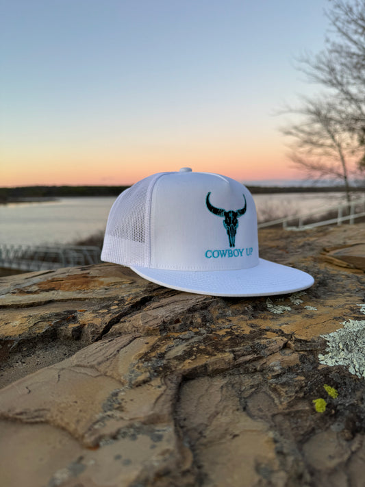 Turquoise Cowboy Up (White SnapBack)