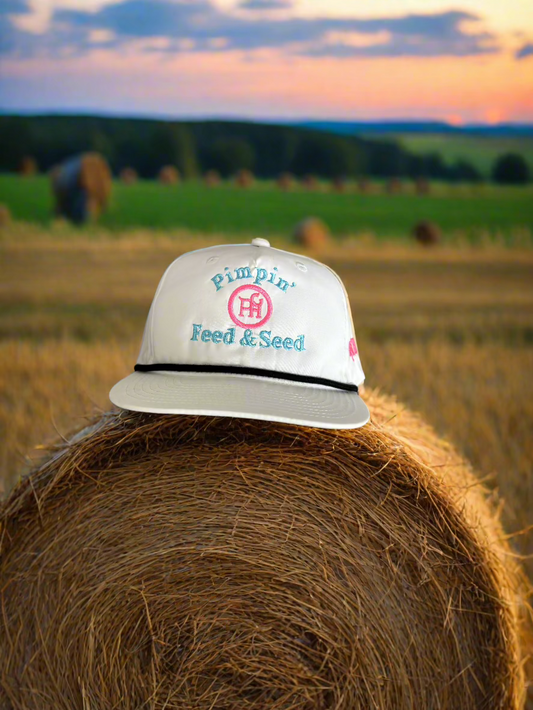 Turquoise&Pink Pimpin' Feed & Seed (White Rope Snapback)