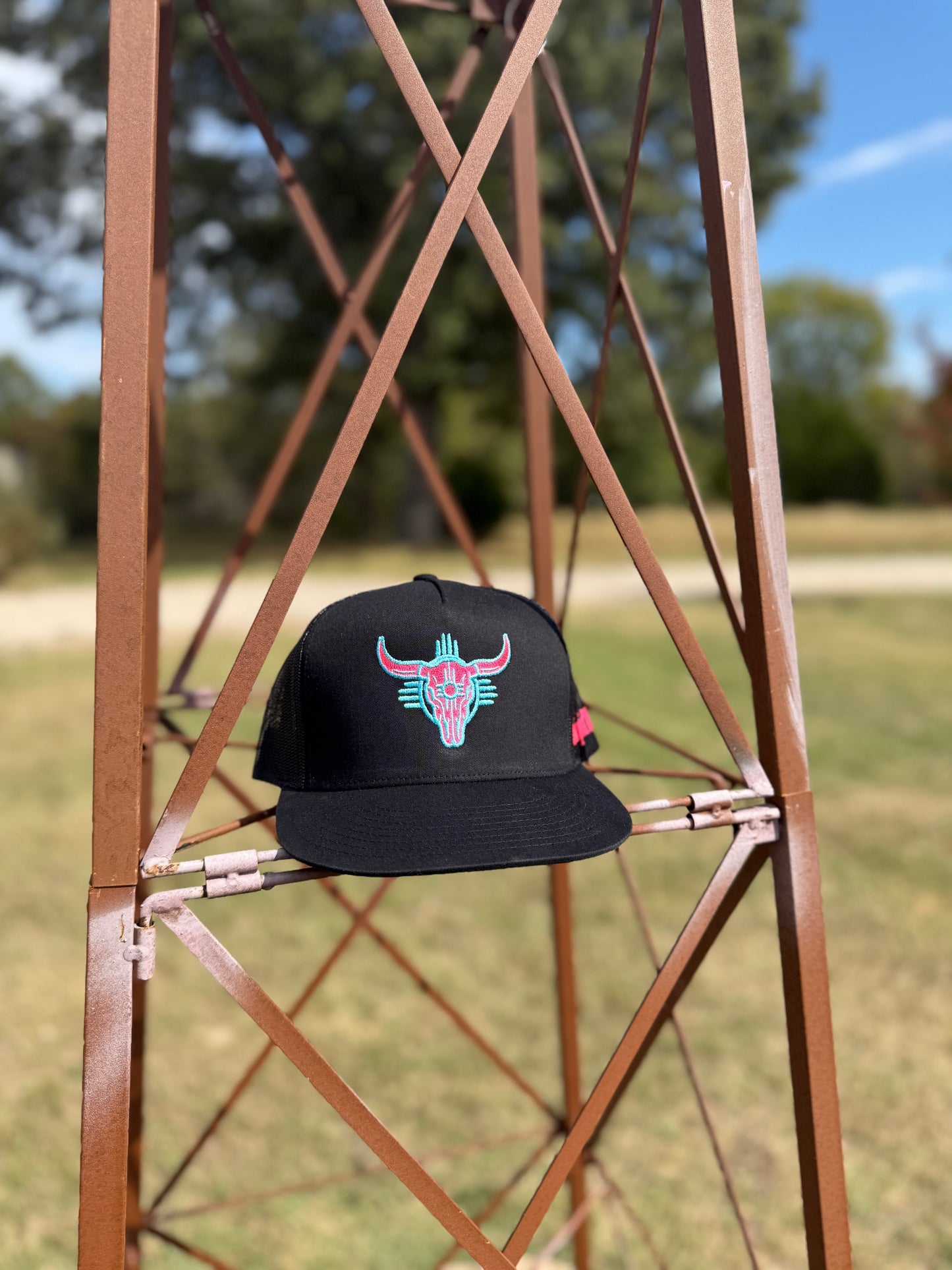 Sun & Bone (Turquoise&Pink) (Black Snapback)